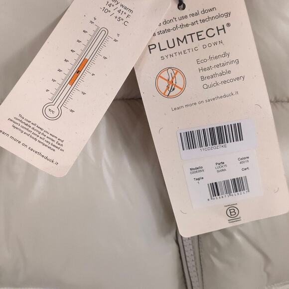 SAVE THE DUCK Shira Puffer Jacket Bomber Coat Off White Warm Plumtech Down - Picture 4 of 14